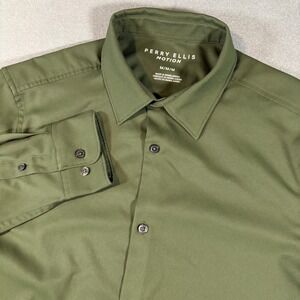 Perry Ellis Motion Forrest Green Long Sleeve Button Down 4-way Stretch Medium